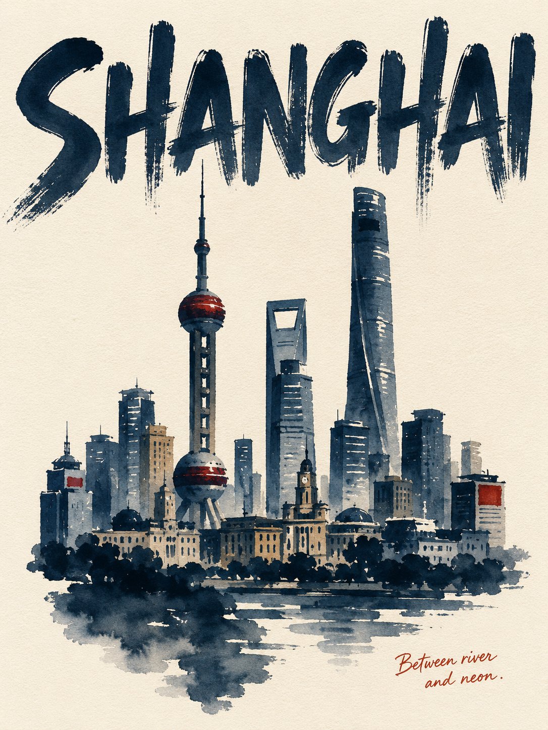 수채화 도시 포스터 템플릿 — AI image prompt — GPT Image 2 — Watercolor, Minimalist, Cityscape - 4