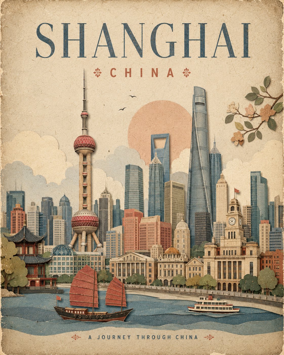复古纸拼贴旅行海报 — AI image prompt — GPT Image 2 — Vintage, Poster, Cityscape - 2