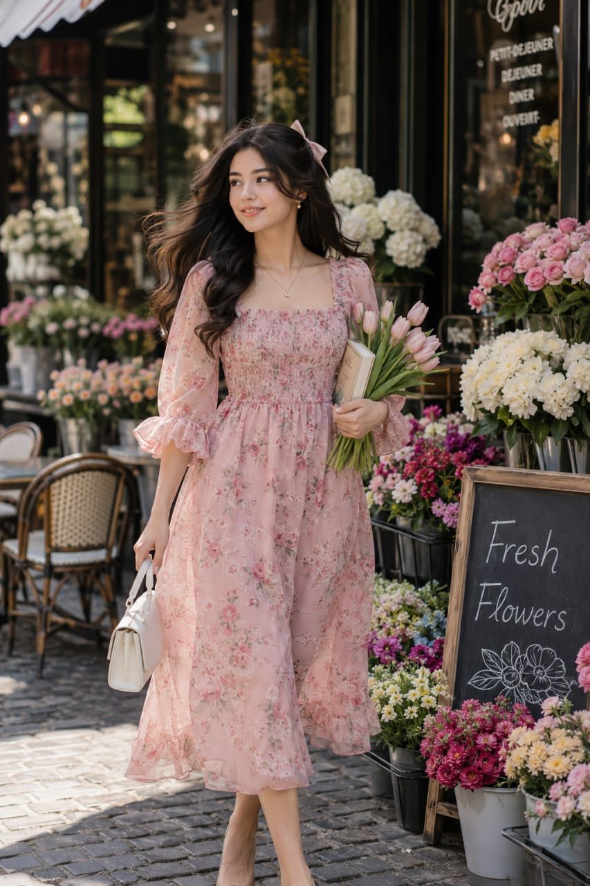 유럽풍 플라워 카페의 우아한 여성 — AI image prompt — GPT Image 2 — Cinematic, Fashion, Portrait