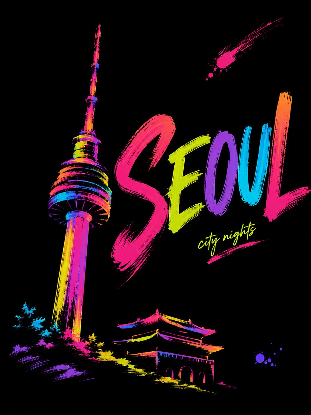 형광 붓터치 도시 포스터 — AI image prompt — GPT Image 2 — Typography, Poster, Minimalist - 2