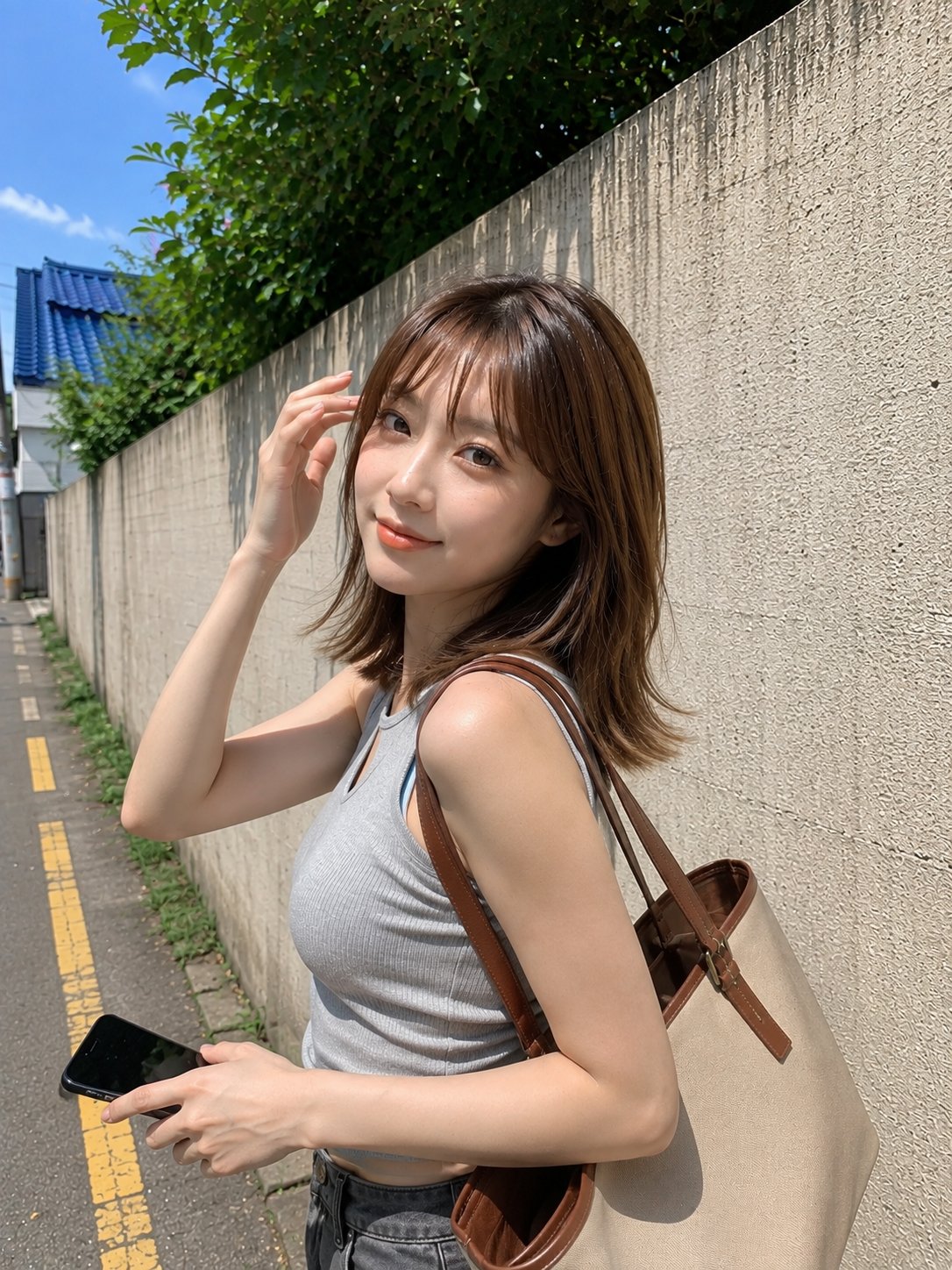 Ultra-realistic candid outdoor smartphone photograph of a young East Asian woman standing beside a t — AI image prompt — GPT Image 2