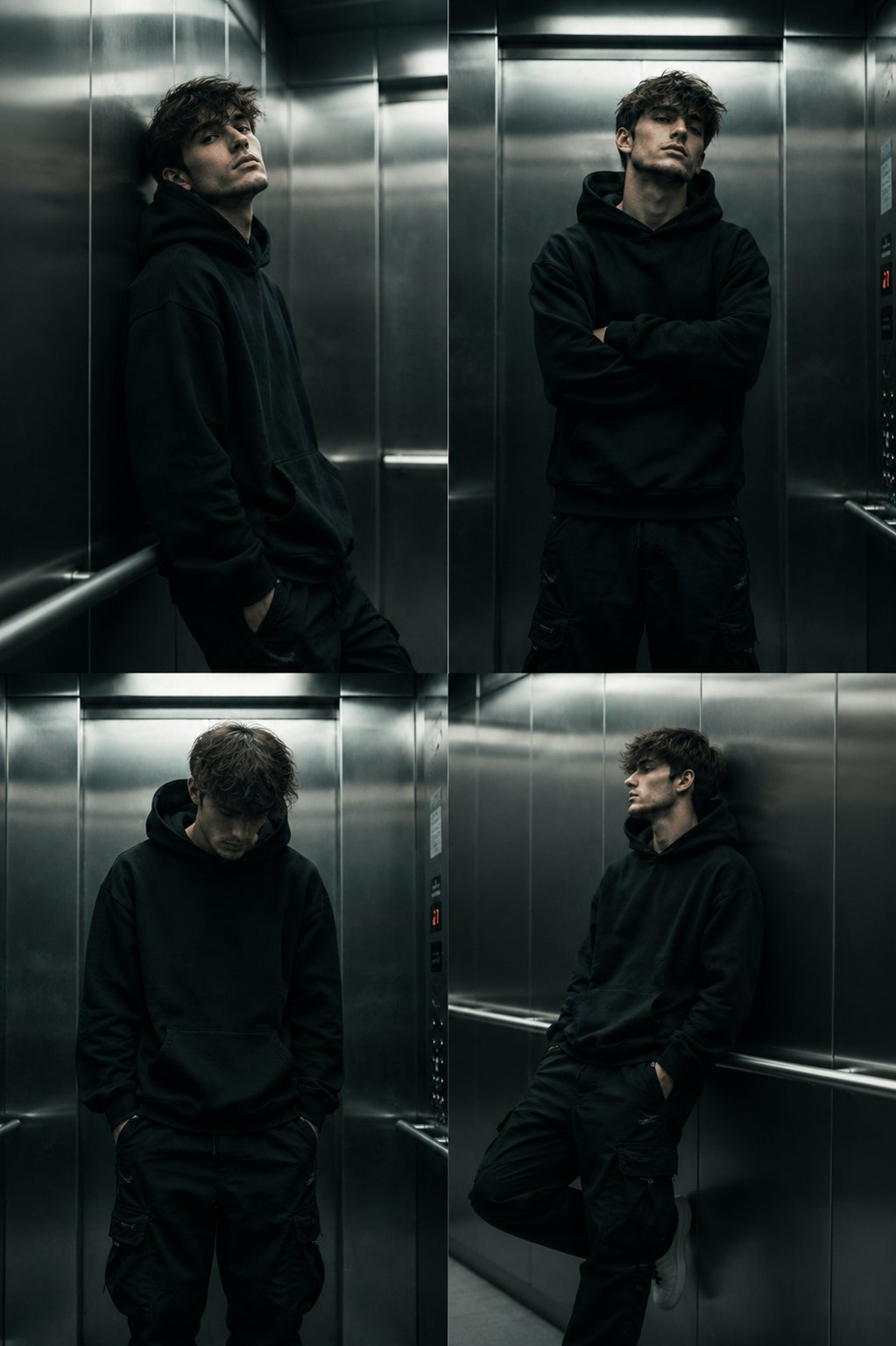 Urban Elevator Fashion Editorial Portrait — AI image prompt — GPT Image 2 — Cinematic, Realistic, Dark