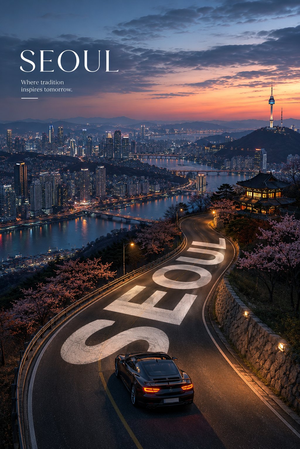 프리미엄 관광 도로 타이포그래피 포스터 — AI image prompt — GPT Image 2 — Typography, Poster, Aerial - 2