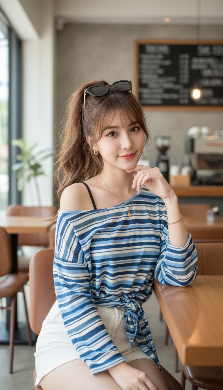 现代咖啡馆中的时尚女性 — AI image prompt — Nano Banana — Fashion, Realistic, Portrait - 2