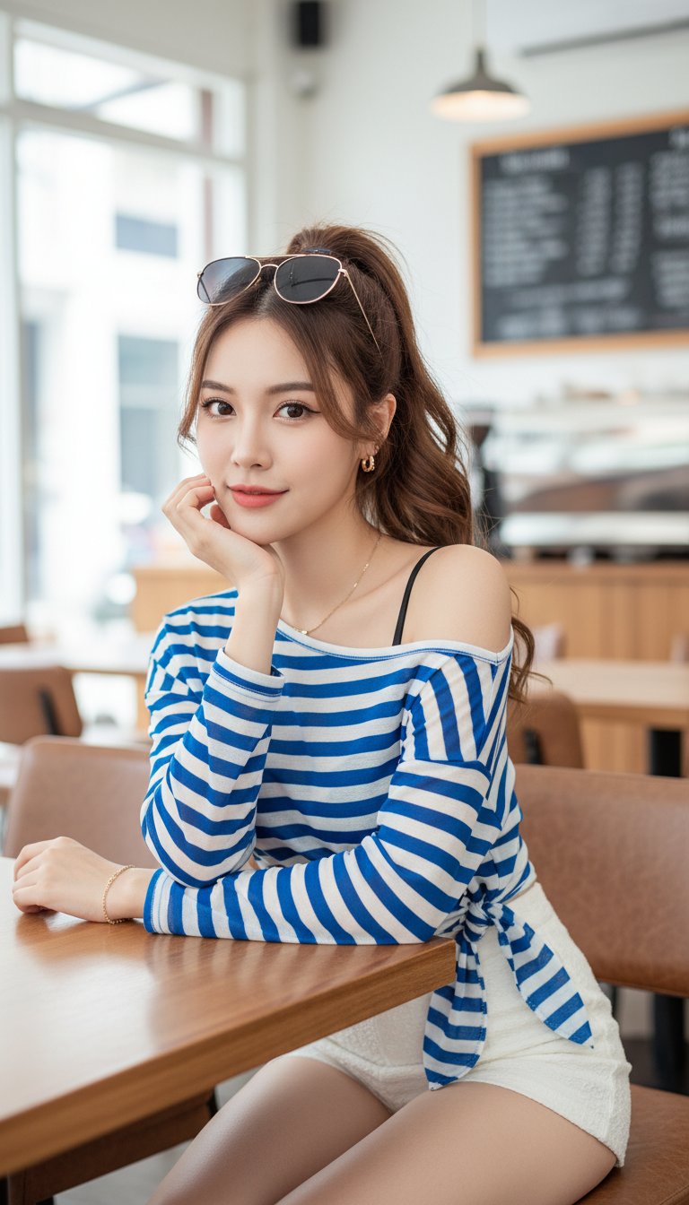 现代咖啡馆中的时尚女性 — AI image prompt — Nano Banana — Fashion, Realistic, Portrait - 3