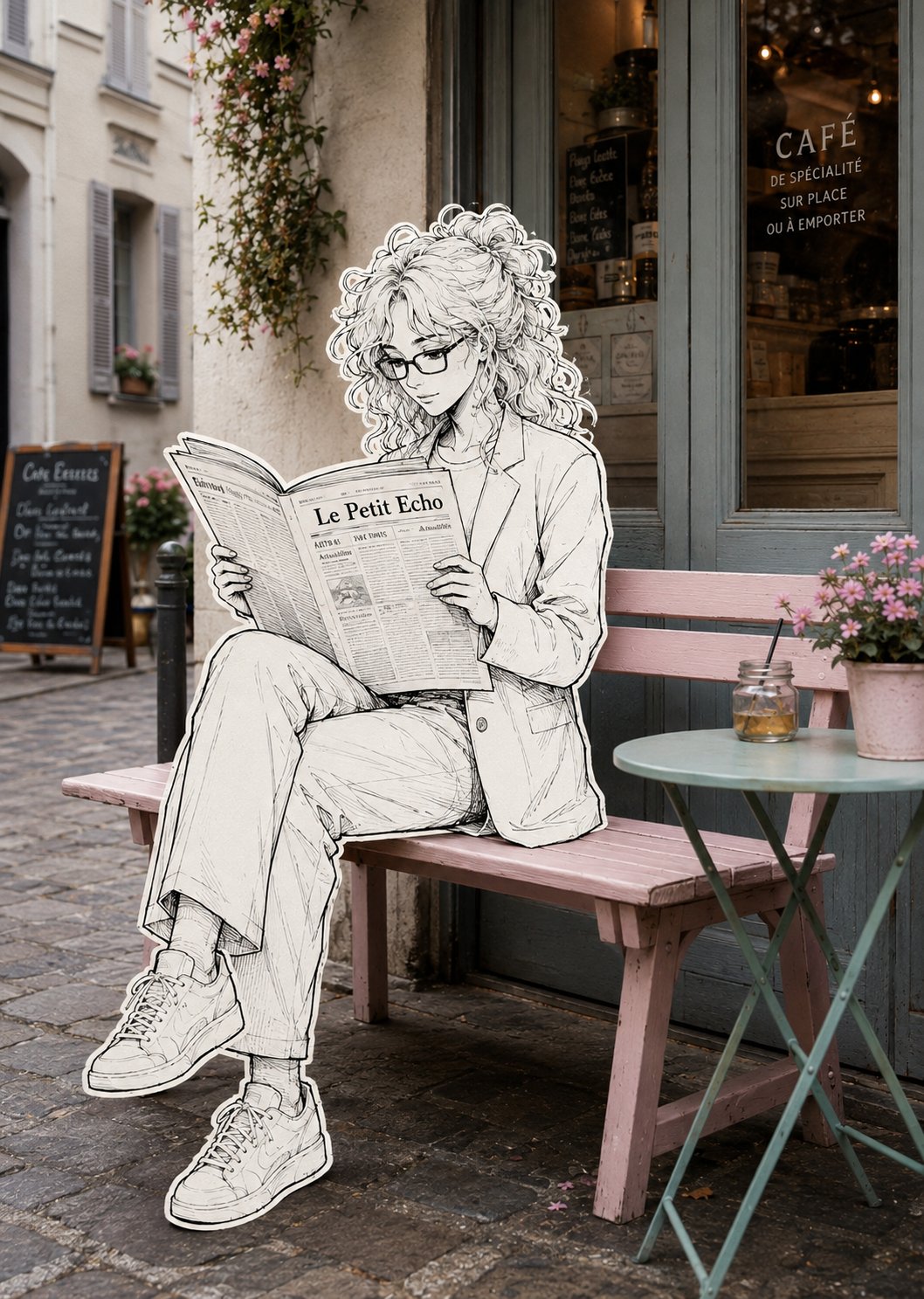 Parisian Café Mixed-Media Street Portrait — AI image prompt — GPT Image 2 — Surreal, Street Photography - 2
