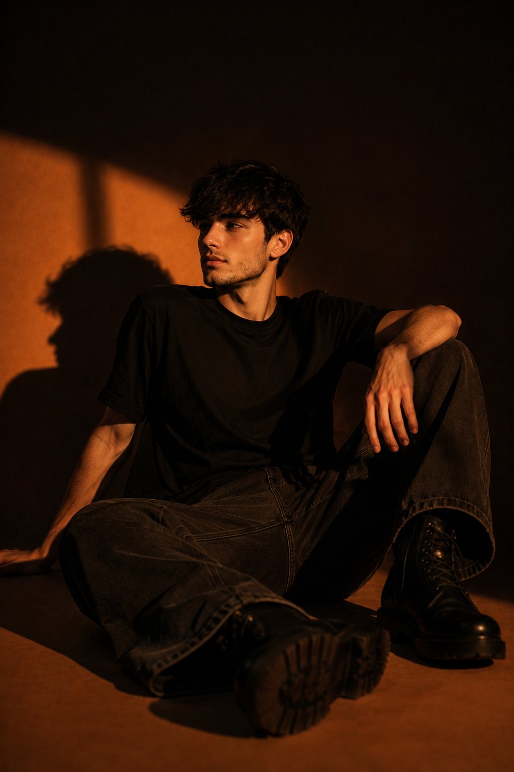 暗橙色影棚人像 — AI image prompt — GPT Image 2 — Portrait, Fashion, Dark - 3