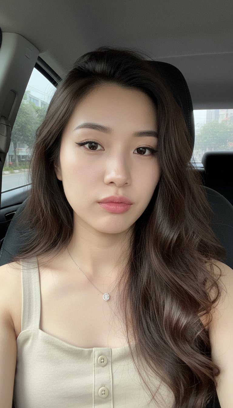 ar 9:16

A realistic close-up selfie of a young East Asian woman sitting in the front seat of a car, — AI image prompt — Nano Banana