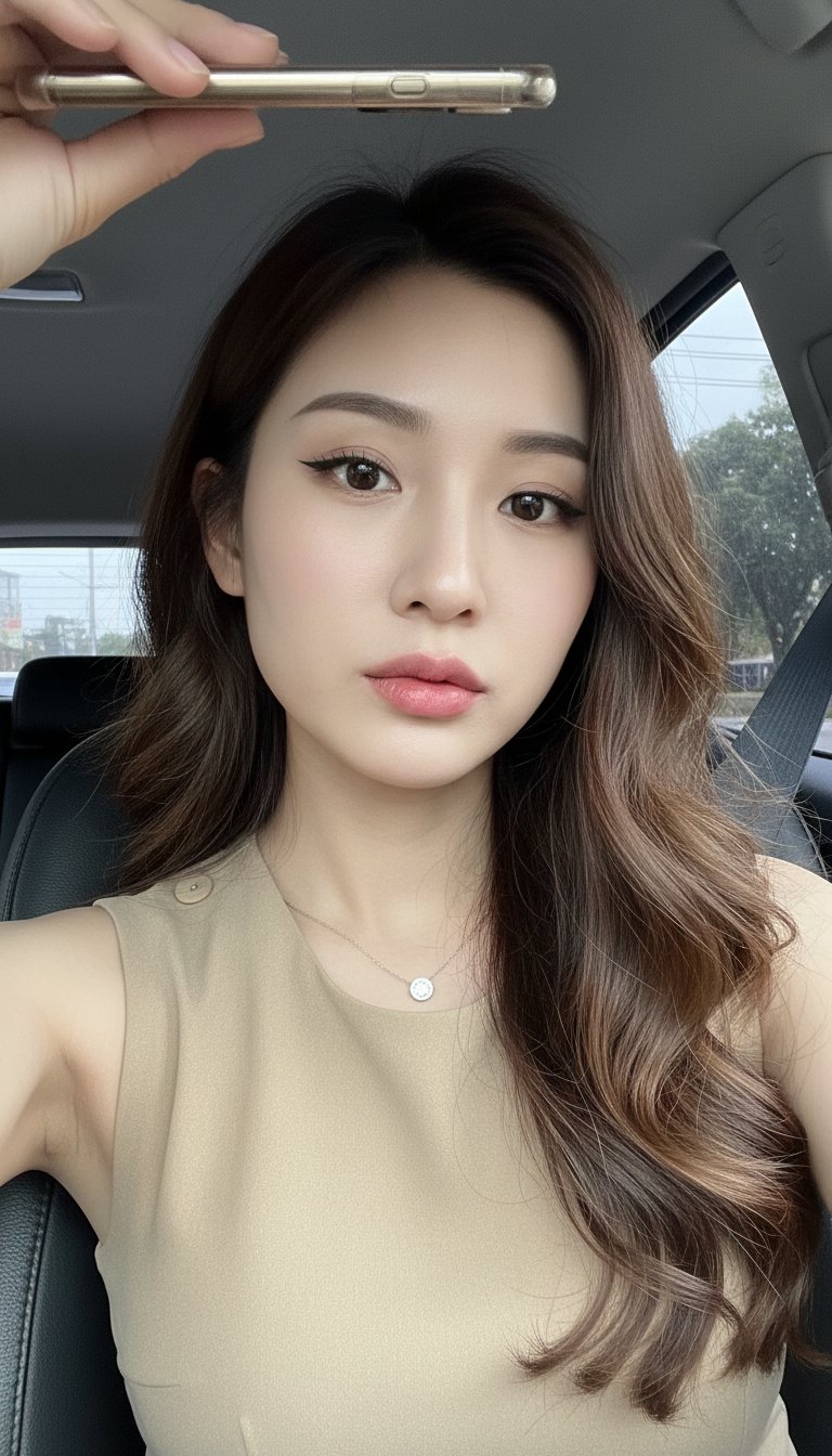 Car Selfie Portrait of Young Woman — AI image prompt — Nano Banana — Realistic, Portrait, Cinematic - 2