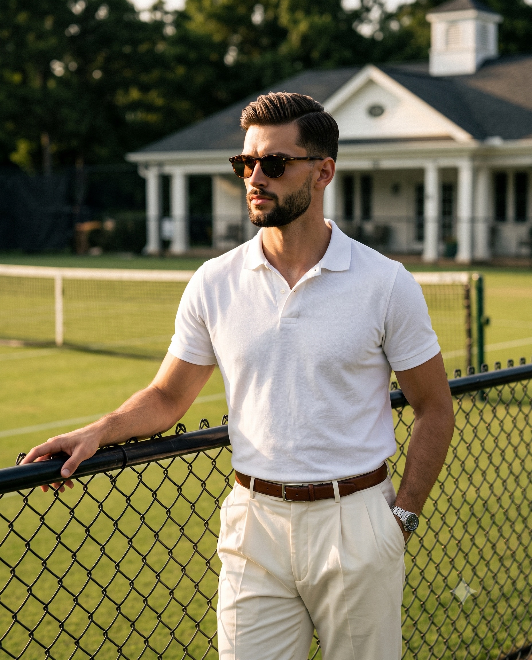 A waist-up shot of an athletic adult male positioned center-right, exuding a confident, serious, and — AI image prompt — Nano Banana