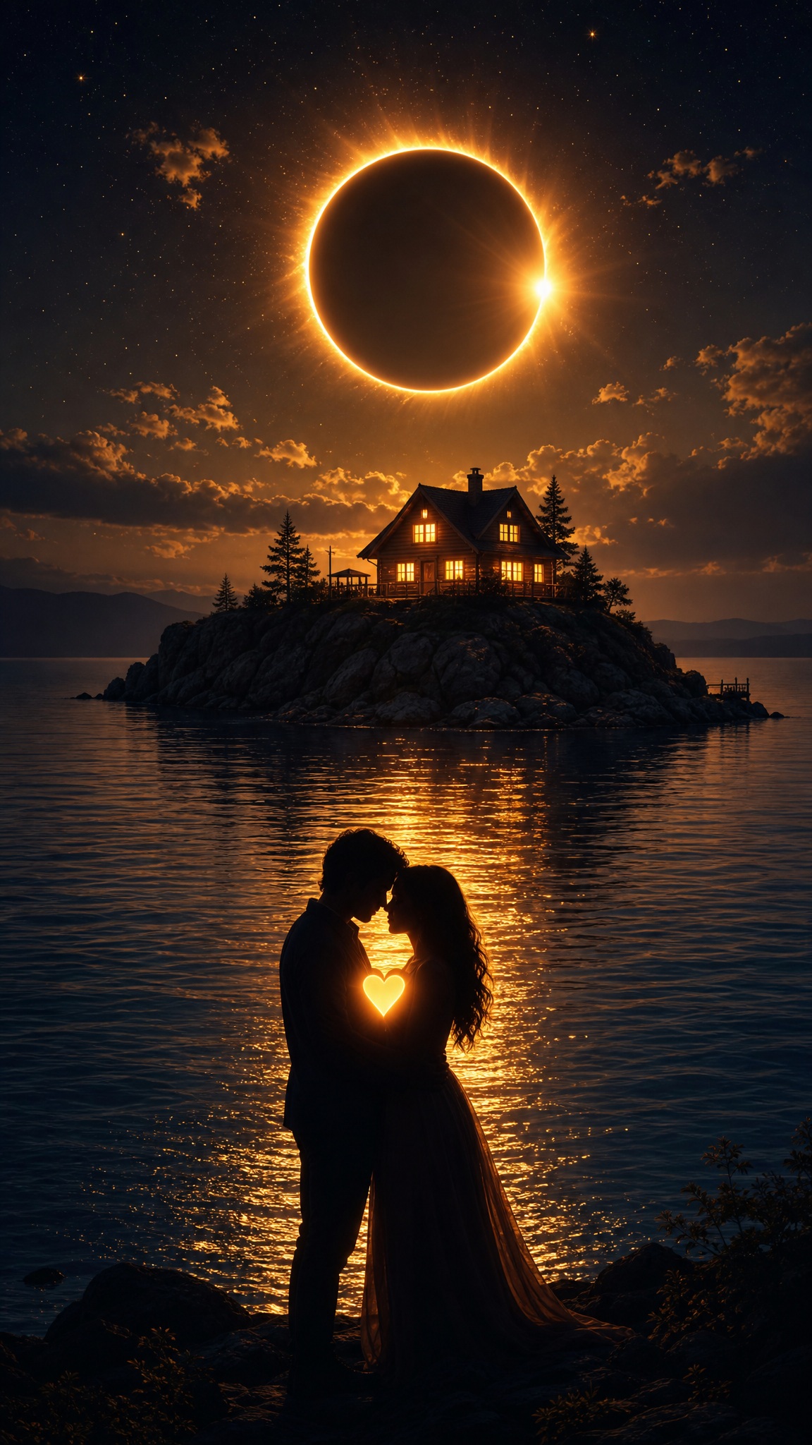 Silhouette Couple Under Golden Eclipse — AI image prompt — Nano Banana — Surreal, Ethereal - 2