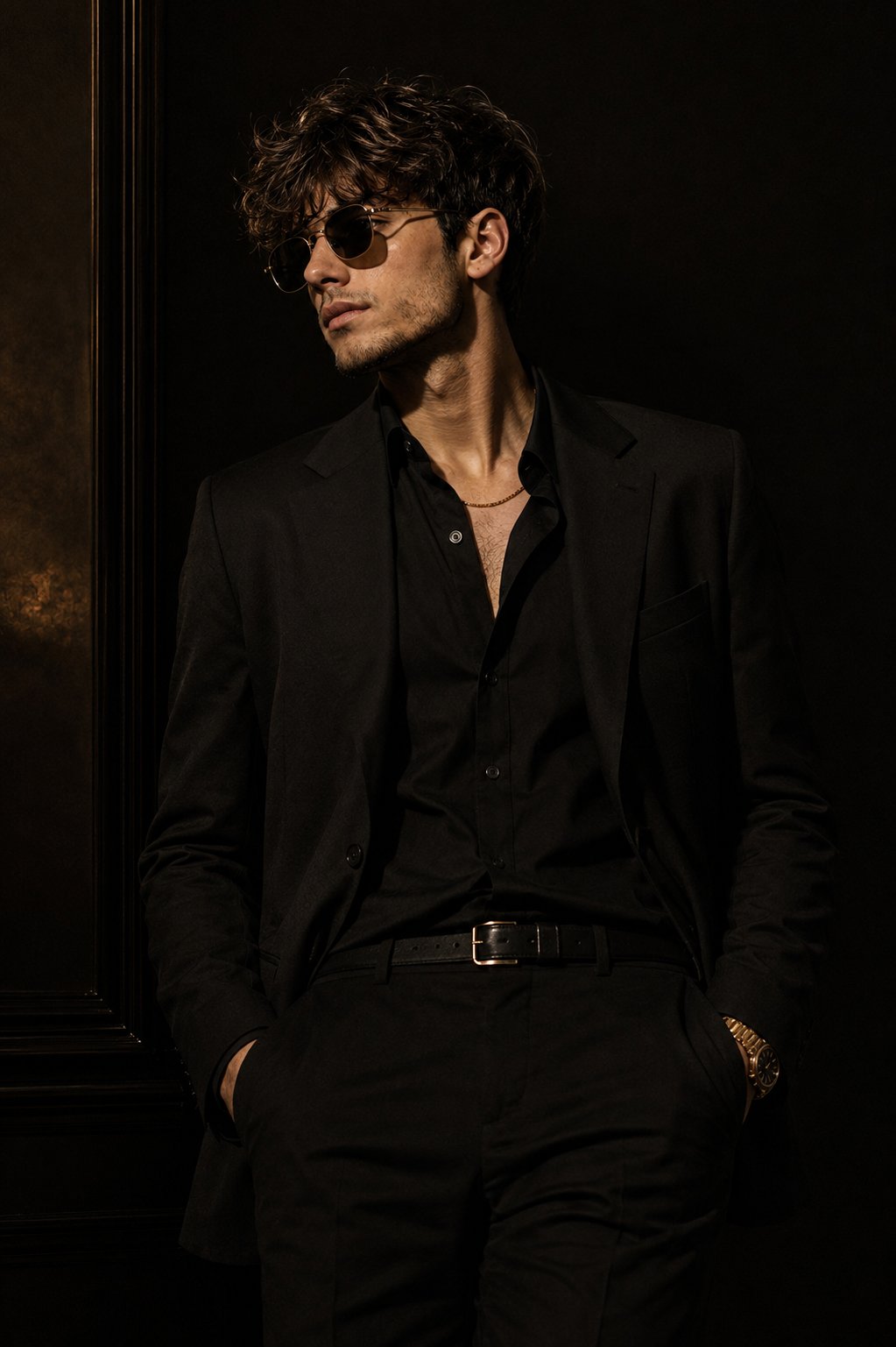 검은 옷차림의 스타일리시한 남자 — AI image prompt — GPT Image 2 — Fashion, Portrait, Dramatic - 4