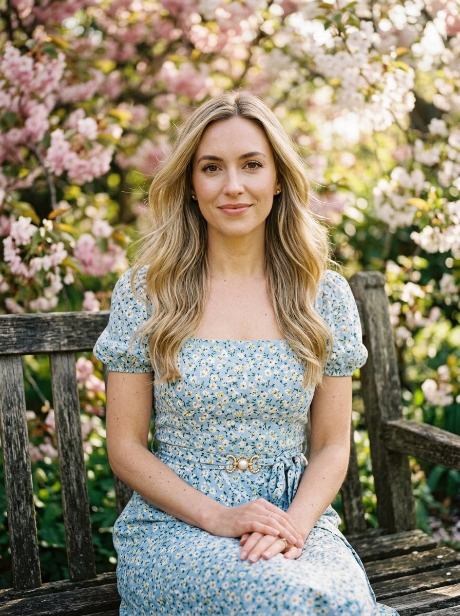 Create an ultra-detailed realistic 4K cinematic portrait of one young adult woman seated outdoors in — AI image prompt — Nano Banana
