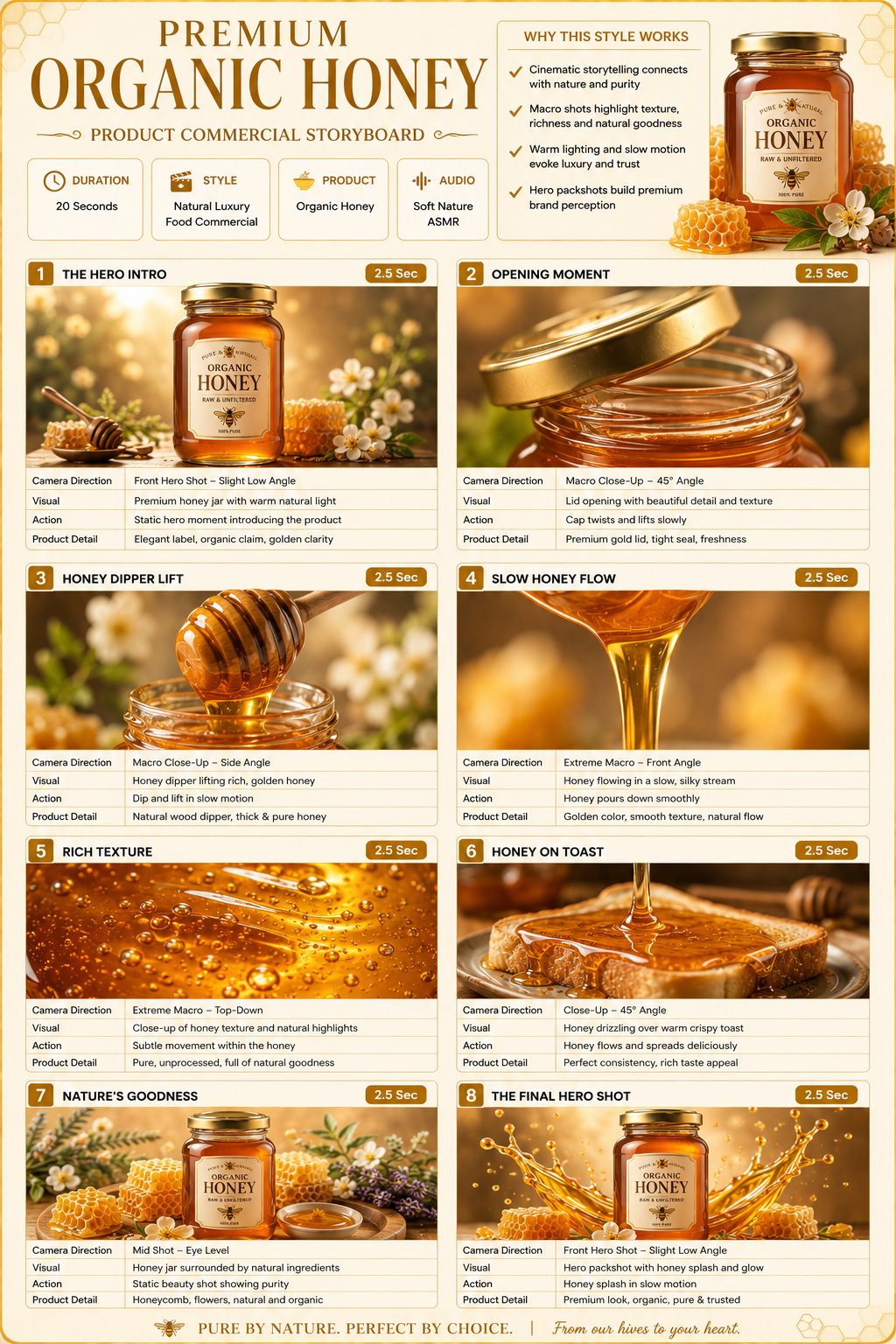 Nano Banana 2 × Gemini Omni flash 

Prompt - TITLE:
Premium Organic Honey Product Commercial Storybo — AI image prompt — Nano Banana
