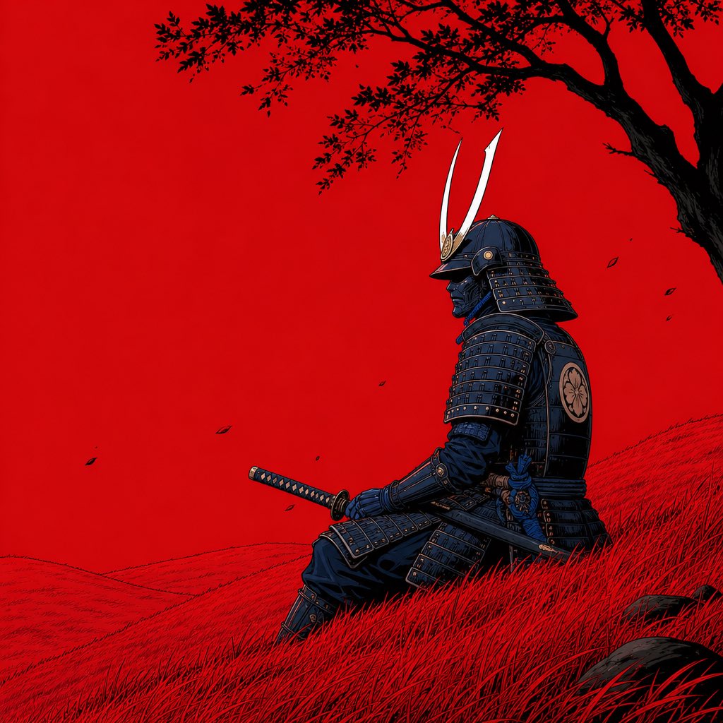Crimson Samurai in Contemplation — AI image prompt — GPT Image 2 — Character, Anime, Minimalist - 2