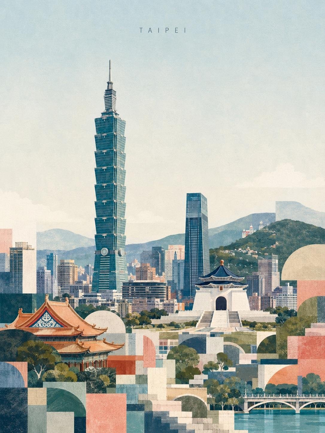 ヴィンテージ・モダニズム台北旅行ポスター — AI image prompt — GPT Image 2 — Minimalist, Cityscape, Vintage - 4