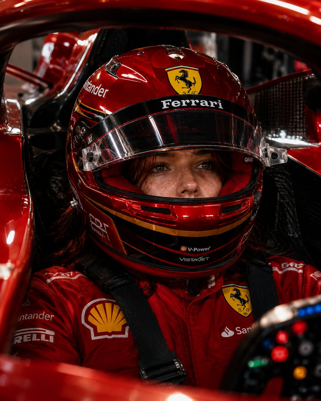 Ferrari Driver Celebrating Victory with Champagne — AI image prompt — GPT Image 2 — Realistic, Sports, Cinematic - 2