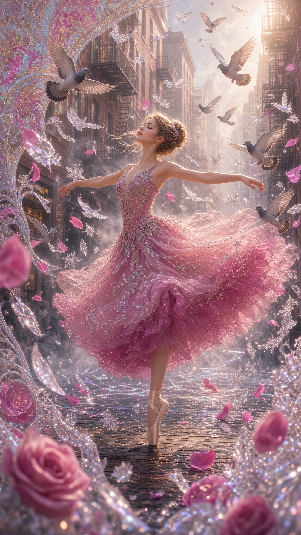 Ballerina in Rose Tutu on City Street — AI image prompt — Grok Imagine 2 — Ethereal, Cinematic, Dynamic - 2