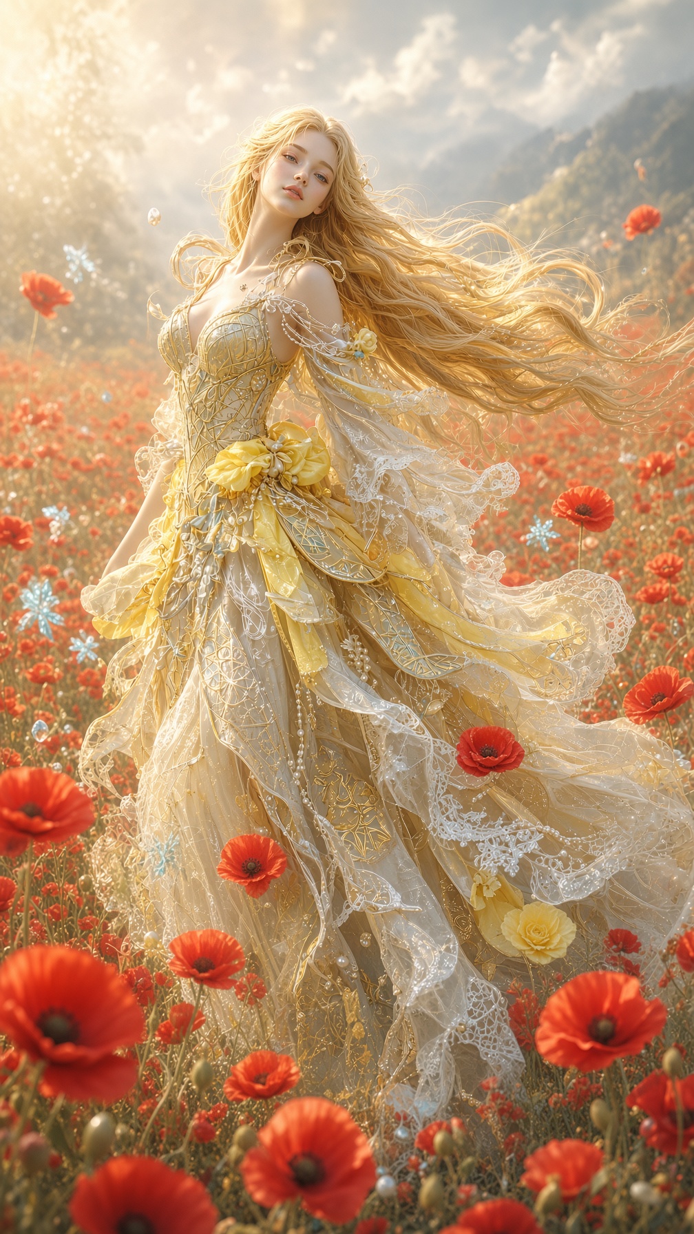 아르누보 초원의 에테르 여신 — AI image prompt — Grok Imagine 2 — Fantasy, Ethereal, Surreal - 3