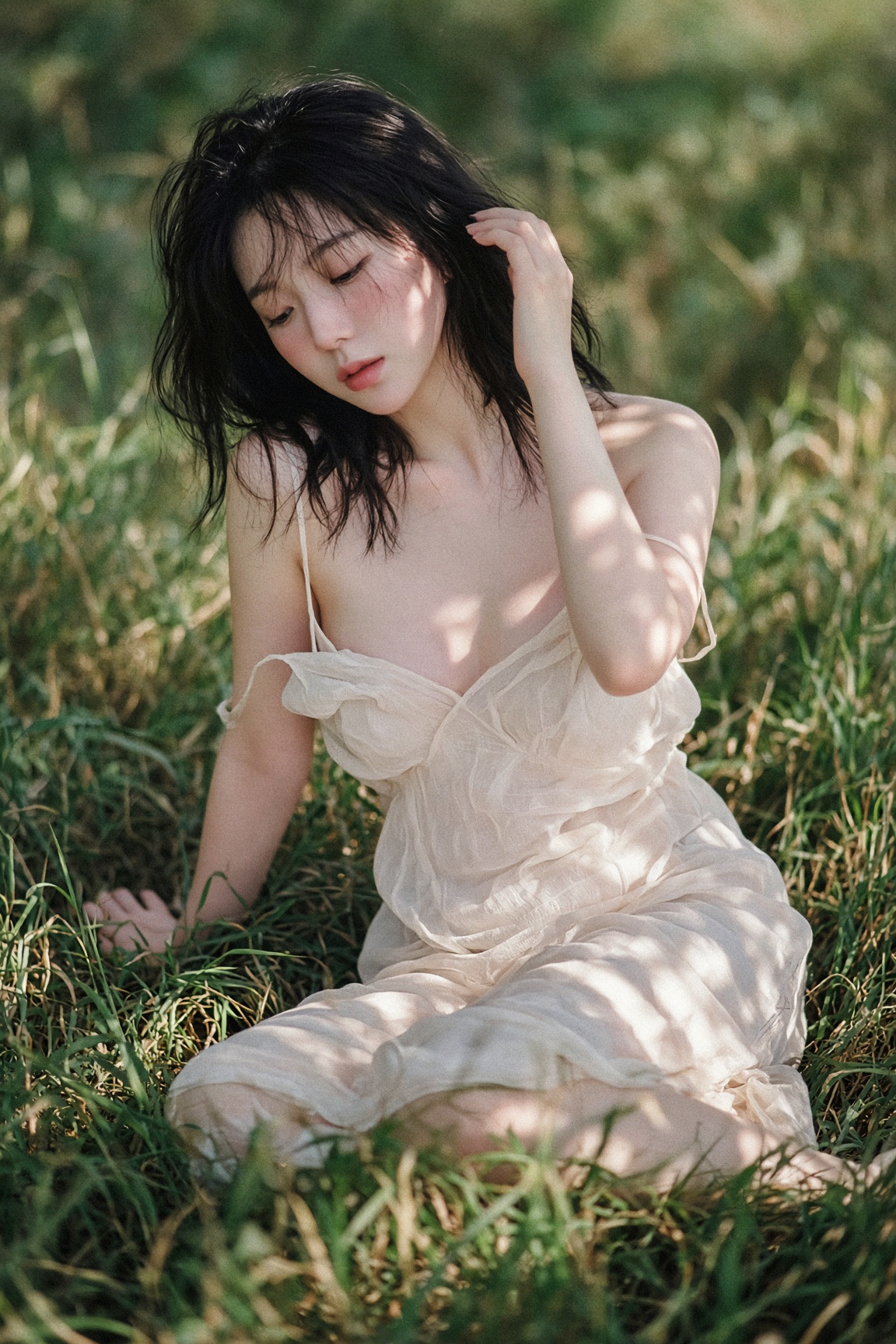Black Pearl ink-gold CCD candid lifestyle photo, a twenty-two-year-old East Asian beauty, delicate a — AI image prompt — Grok Imagine 2