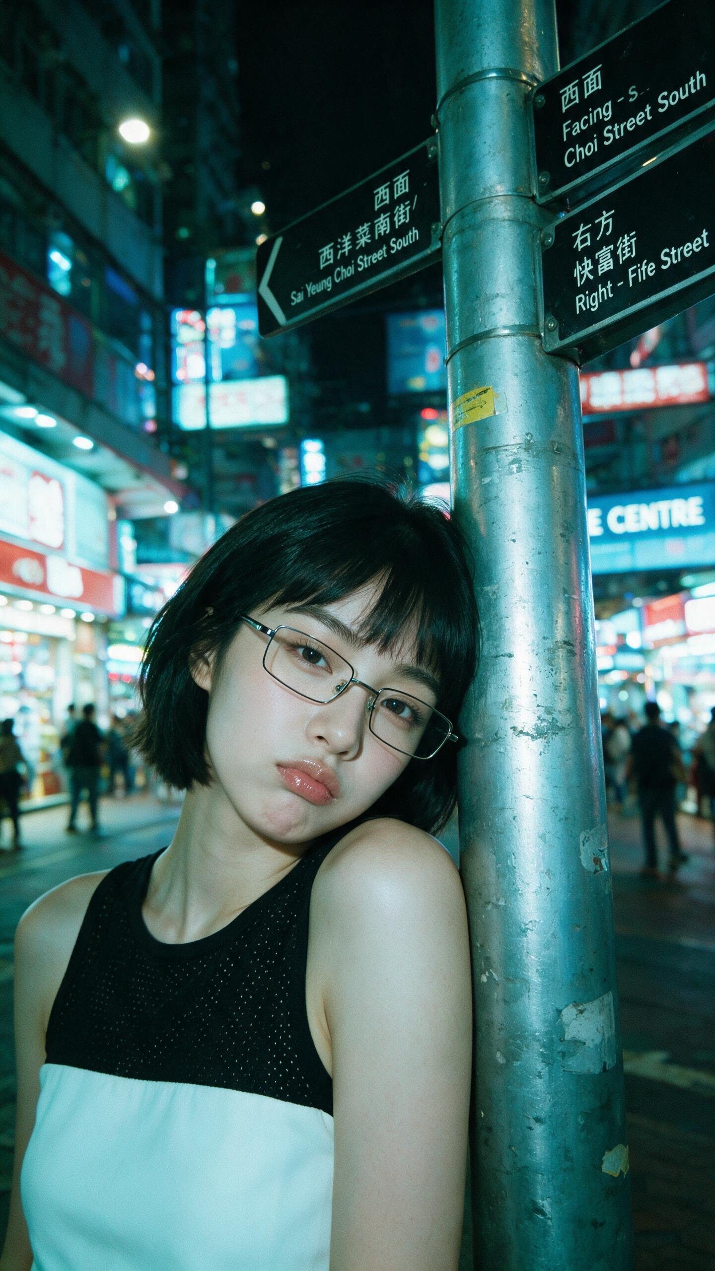 香港夜晚街头人像 — AI image prompt — Seedream 5 — Cityscape, Portrait, Cinematic - 2