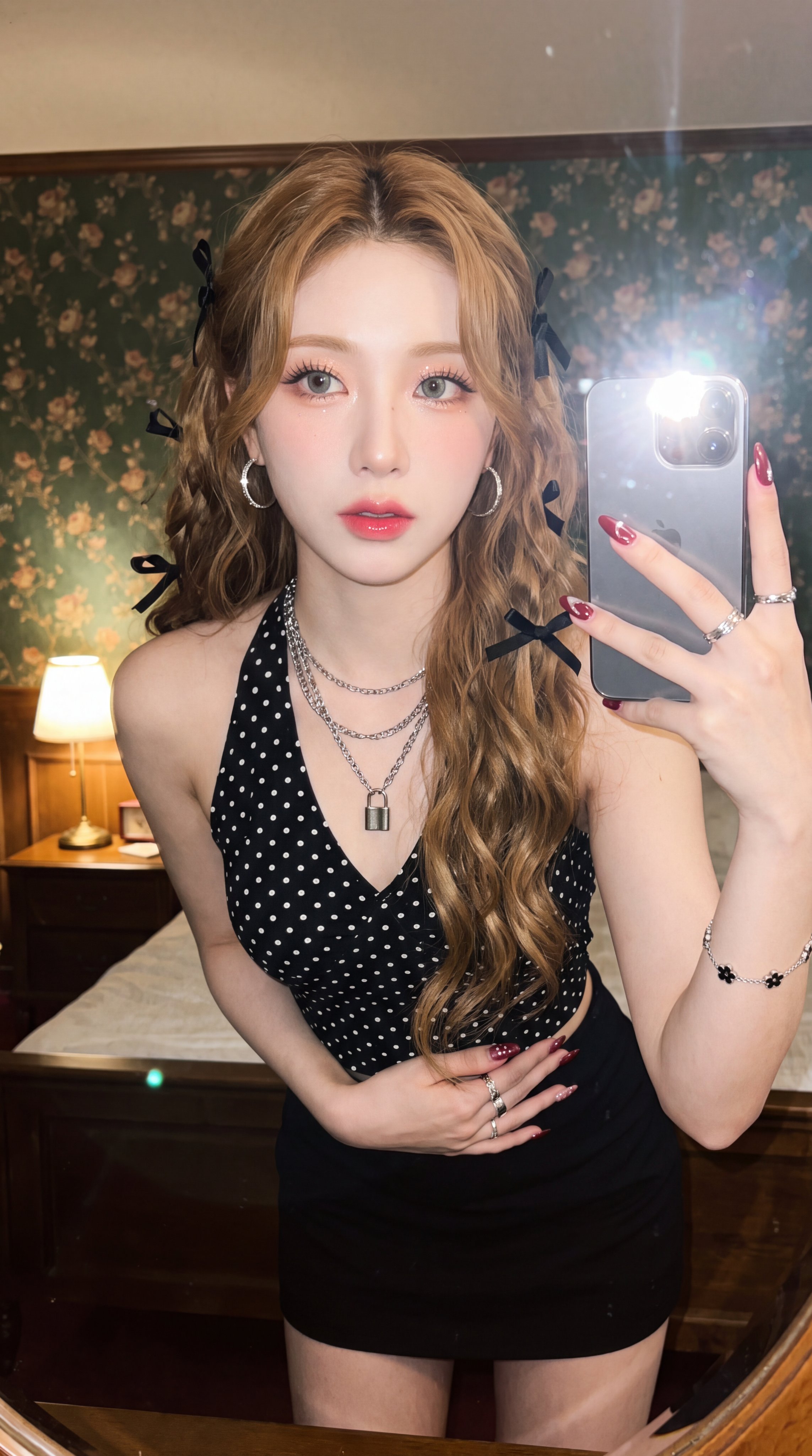 Edit this photo without changing the face into an ultra-realistic mirror selfie photo, a beautiful y — AI image prompt — Nano Banana Pro