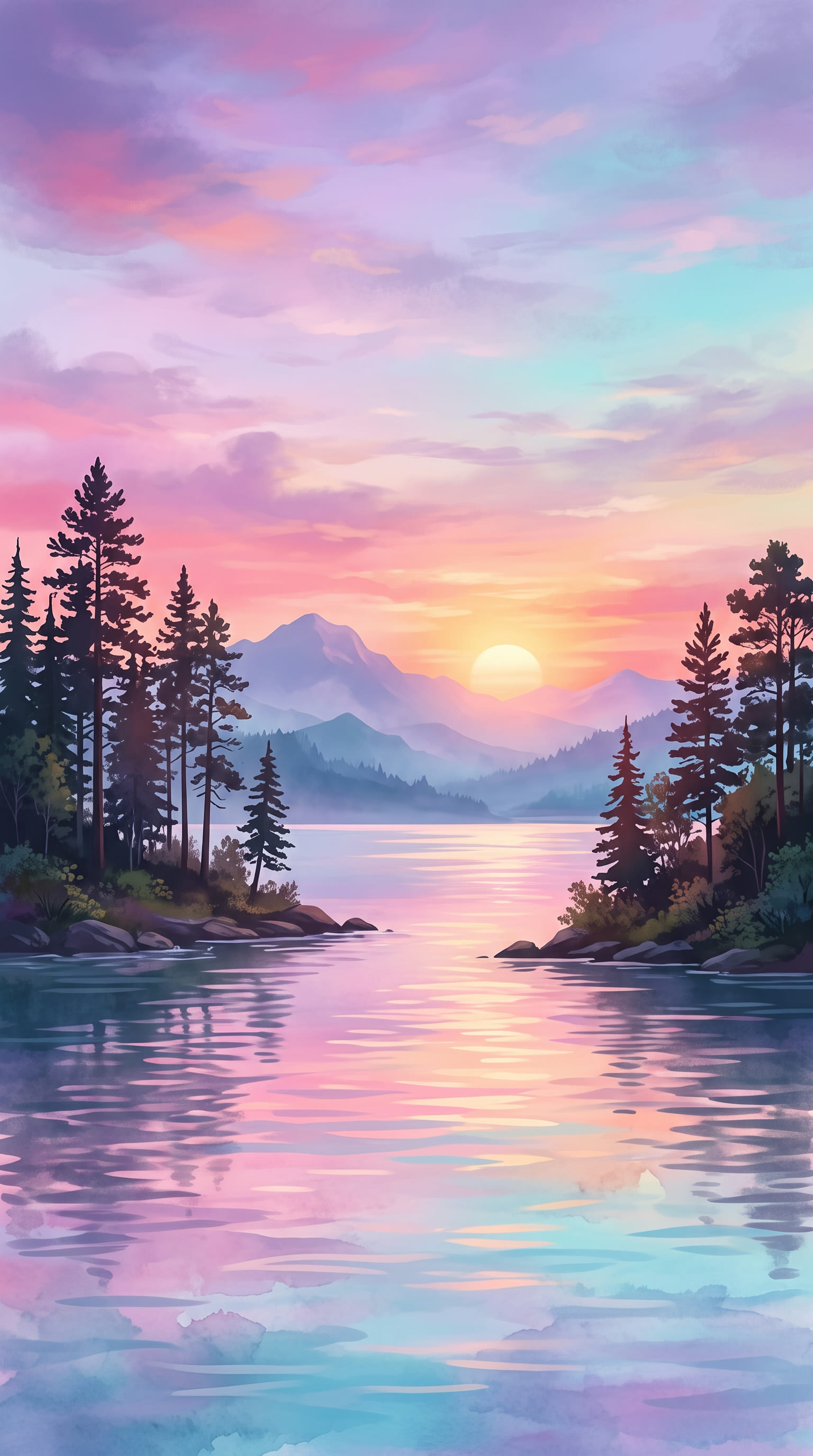 빛나는 노을 호수 풍경 — AI image prompt — Nano Banana — Landscape, Nature, Digital Art - 2