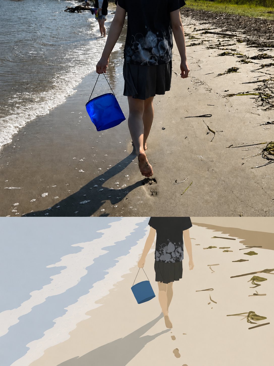 和紙切りビーチジャンプイラスト — AI image prompt — GPT Image 2 — Minimalist, Watercolor - 2