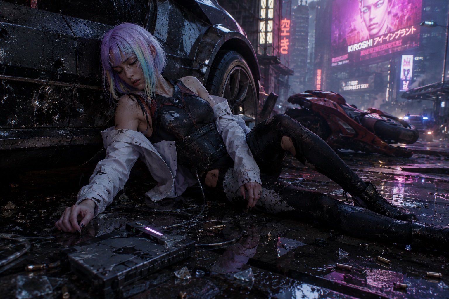 赛博朋克女英雄败北 — AI image prompt — GPT Image 2 — Cyberpunk, Anime, Character - 3