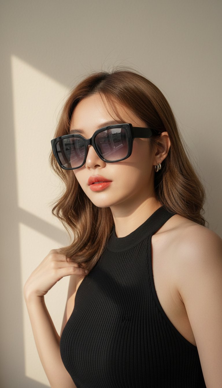 선글라스와 창문 그림자의 우아한 초상 — AI image prompt — Nano Banana — Portrait, Realistic, Fashion - 3