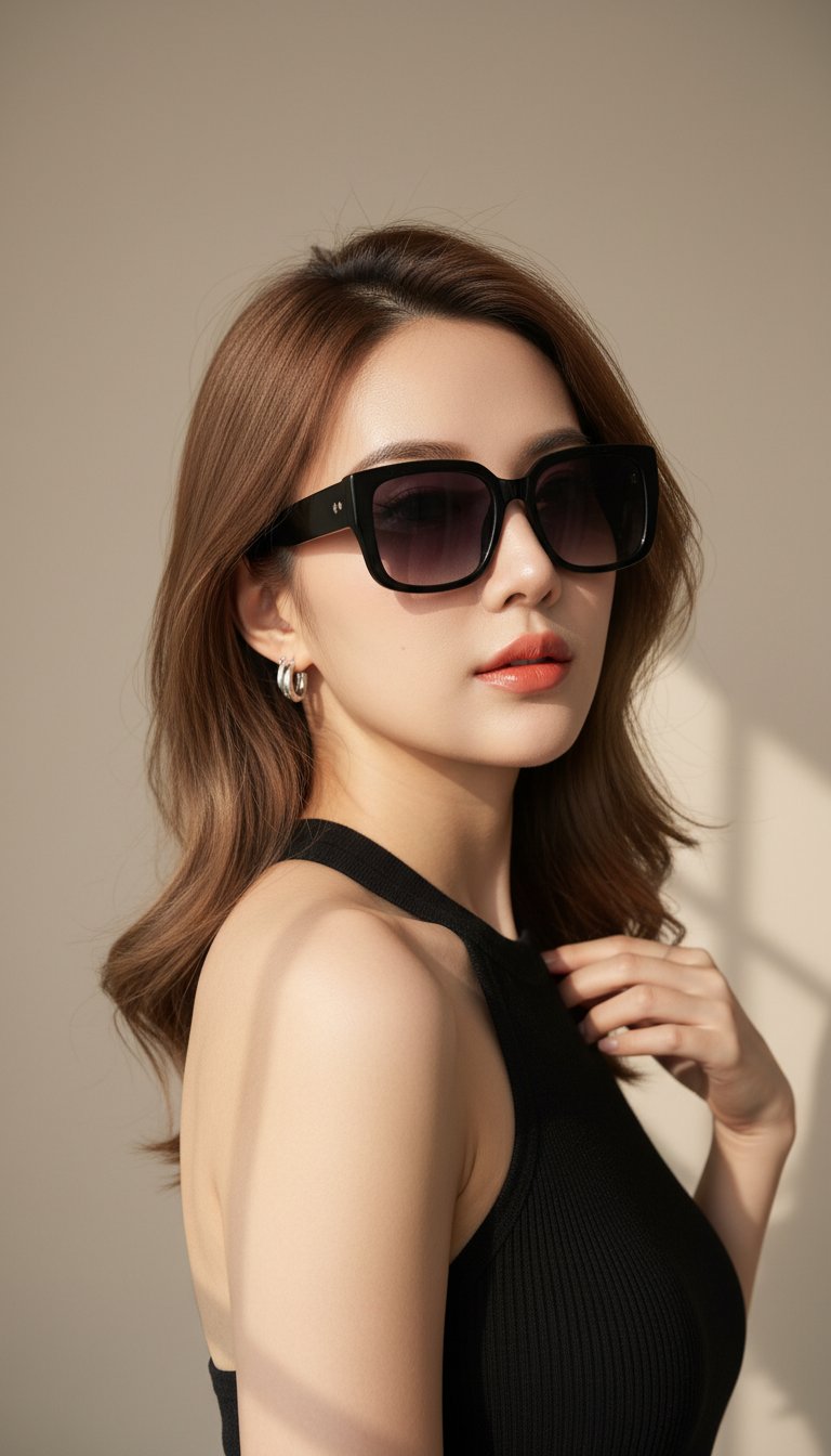선글라스와 창문 그림자의 우아한 초상 — AI image prompt — Nano Banana — Portrait, Realistic, Fashion - 4