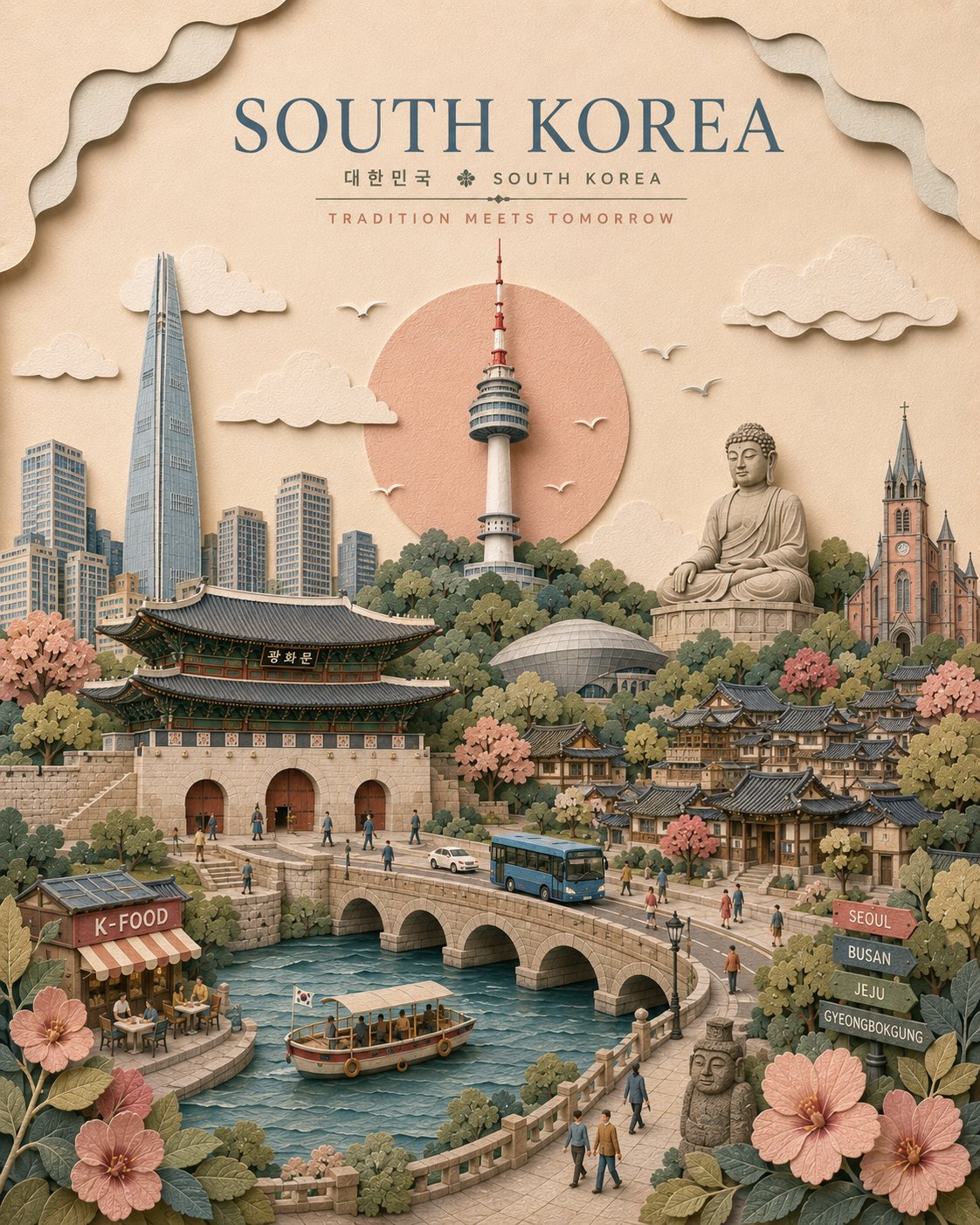 Layered Paper-Cut Travel Poster — AI image prompt — GPT Image 2 — Architecture, Cityscape - 3