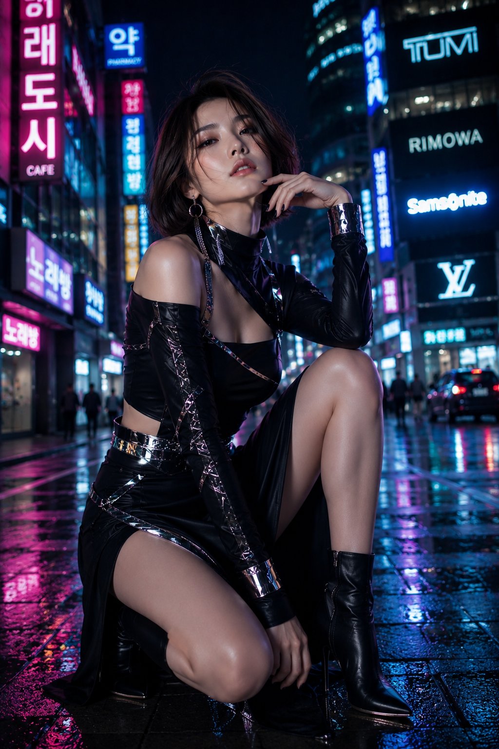 未来主义高定遇上首尔霓虹街头 — AI image prompt — GPT Image 2 — Cyberpunk, Cinematic, Fashion - 2