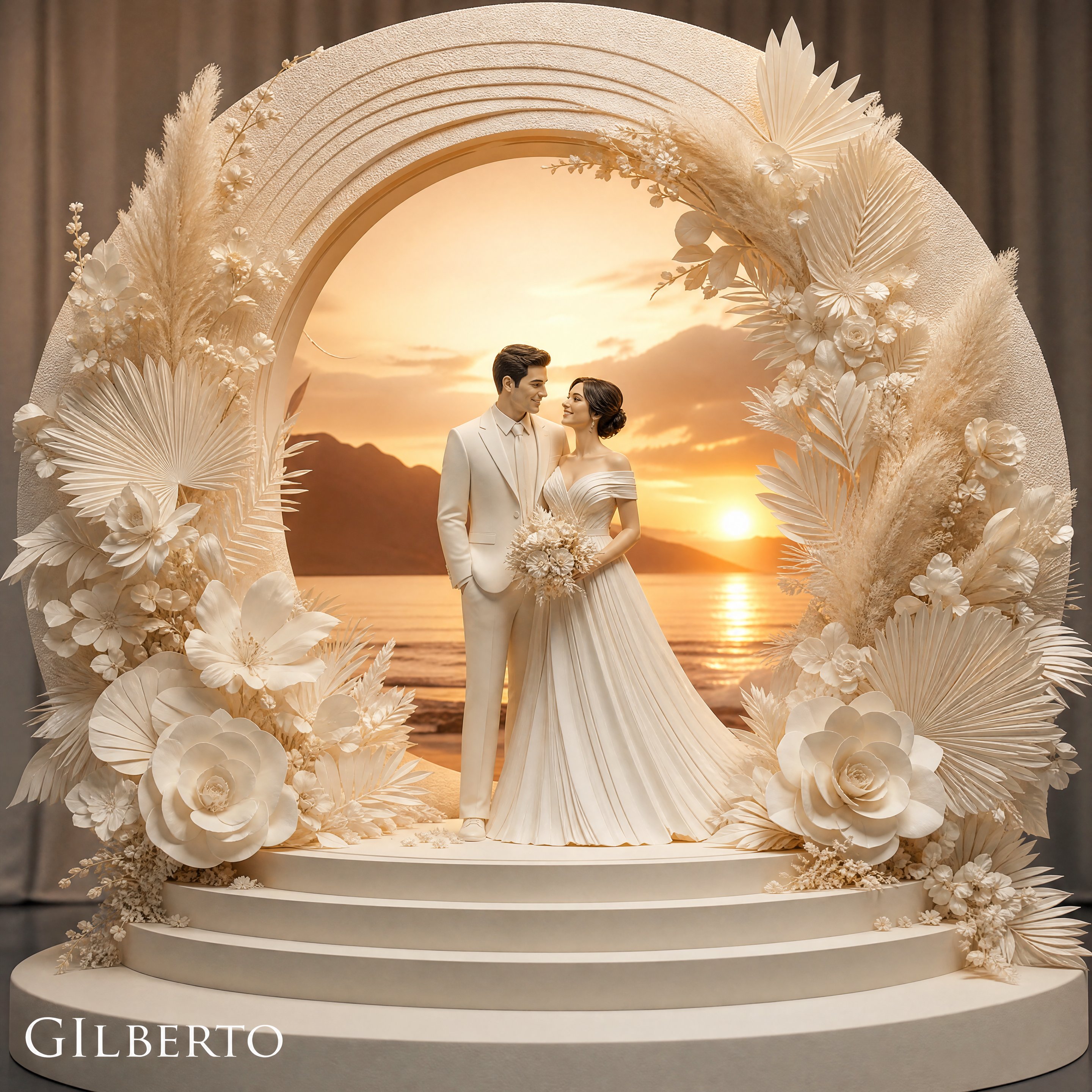 3D纸艺新娘雕塑日落 — AI image prompt — GPT Image 2 — Character, 3D Render, Fantasy - 4