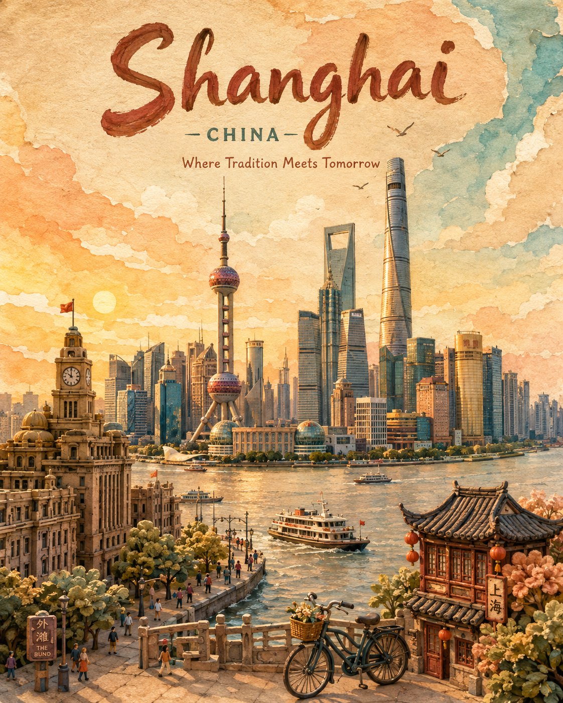 创作一幅高品质4：5竖版旅行海报插画，主题为[地点]，采用独特混合媒介风格，融合手工黏土/橡皮泥立体造型、水彩绘画、纹理纸张、有机墨线勾勒，以及细腻的剪纸拼贴。

以电影感构图围绕[地点]最具代表性的 — AI image prompt — GPT Image 2