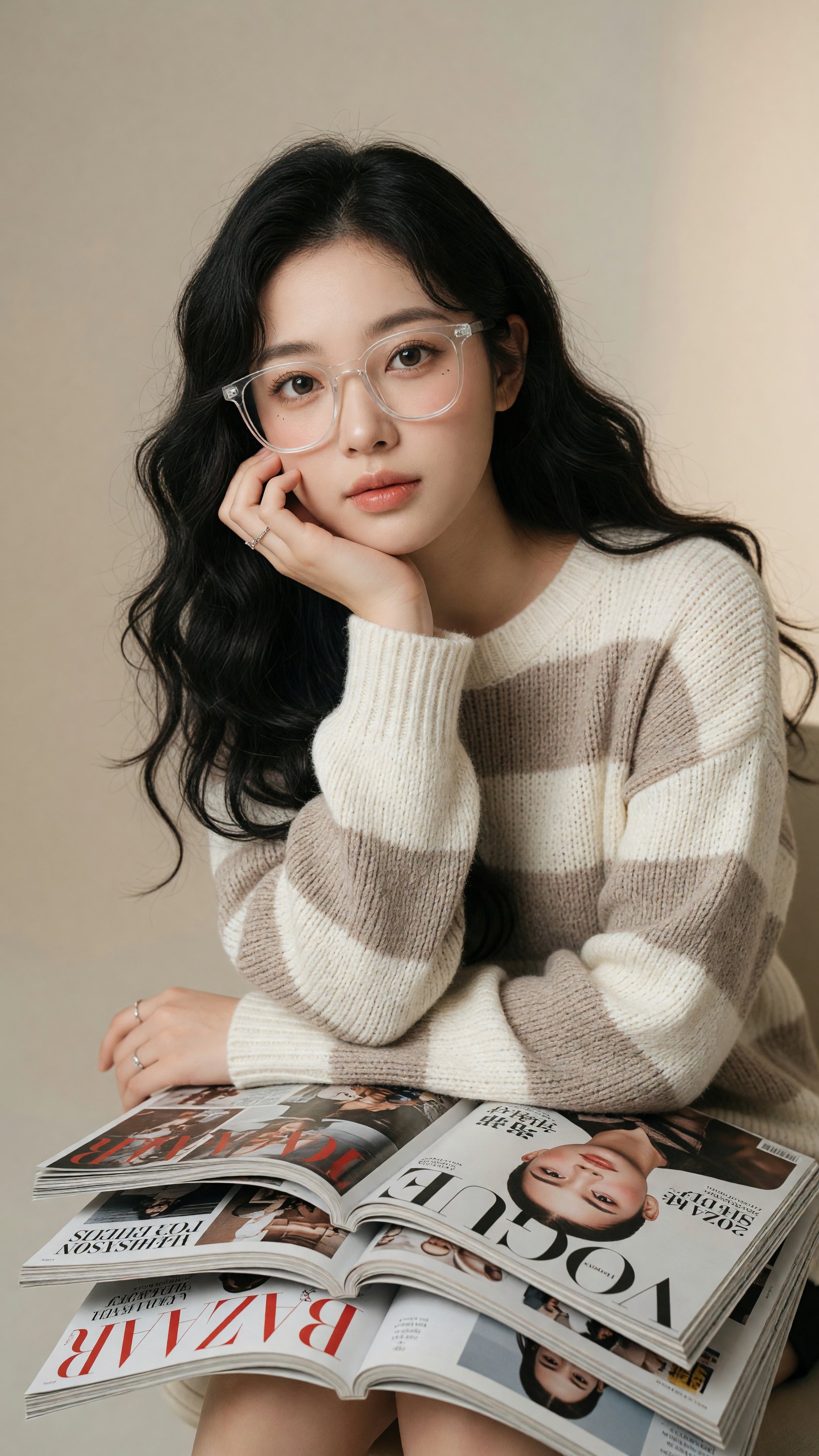 안경과 잡지를 든 젊은 여성 — AI image prompt — Grok Imagine 2 — Character, Realistic, Portrait - 2