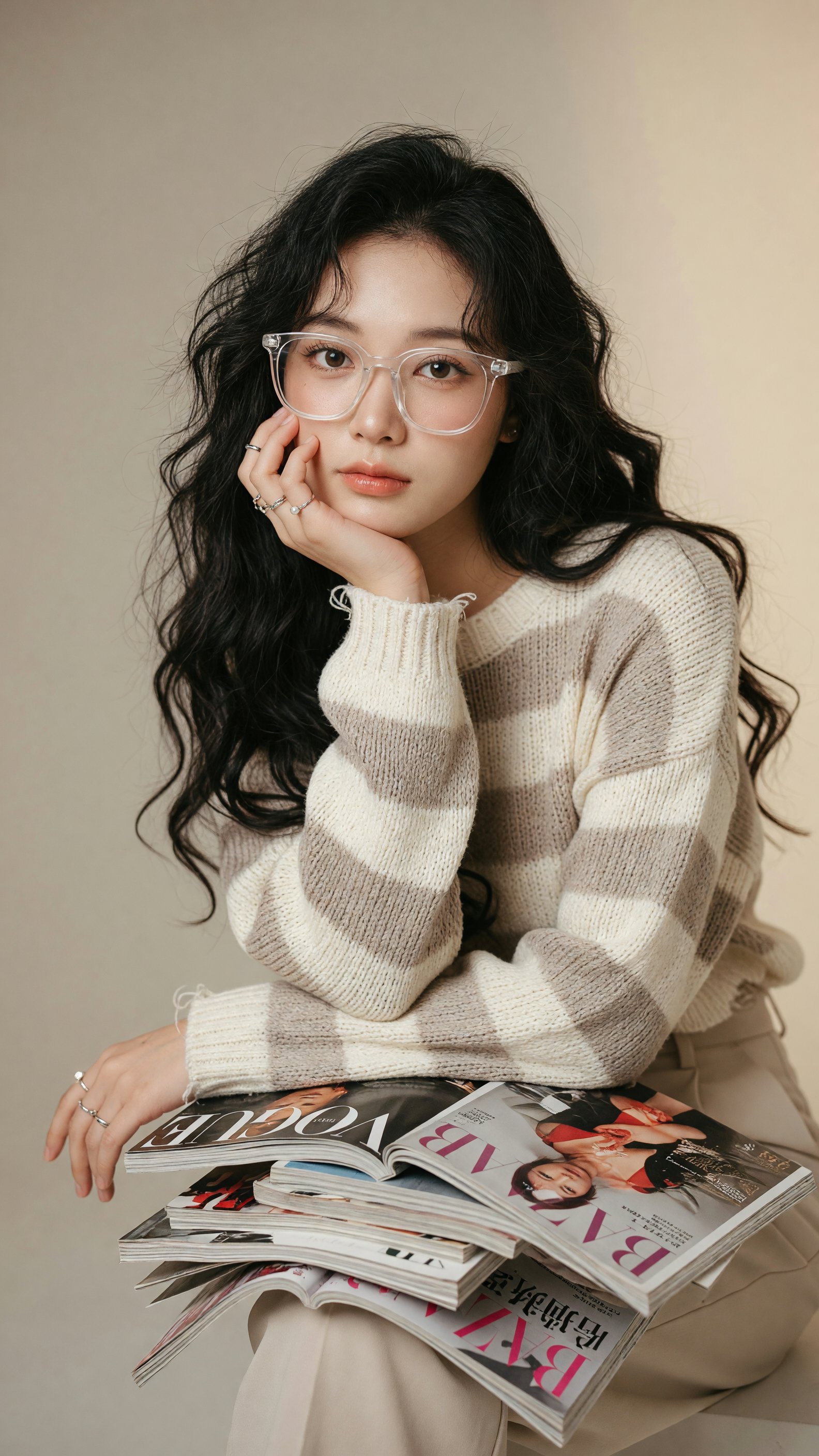 안경과 잡지를 든 젊은 여성 — AI image prompt — Grok Imagine 2 — Character, Realistic, Portrait - 3