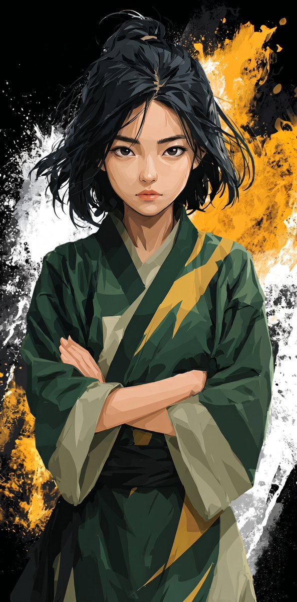 A stylized digital anime illustration of a young East Asian girl with a serious, determined expressi — AI image prompt — Nano Banana Pro