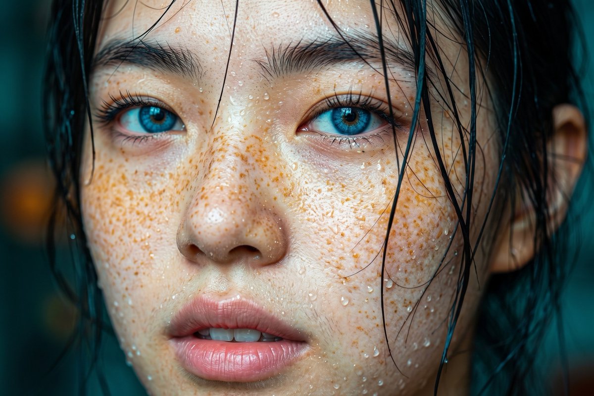 Ocean Eyes and Star-Caught Skin — AI image prompt — Nano Banana Pro — Surreal, Mysterious, Ethereal - 1