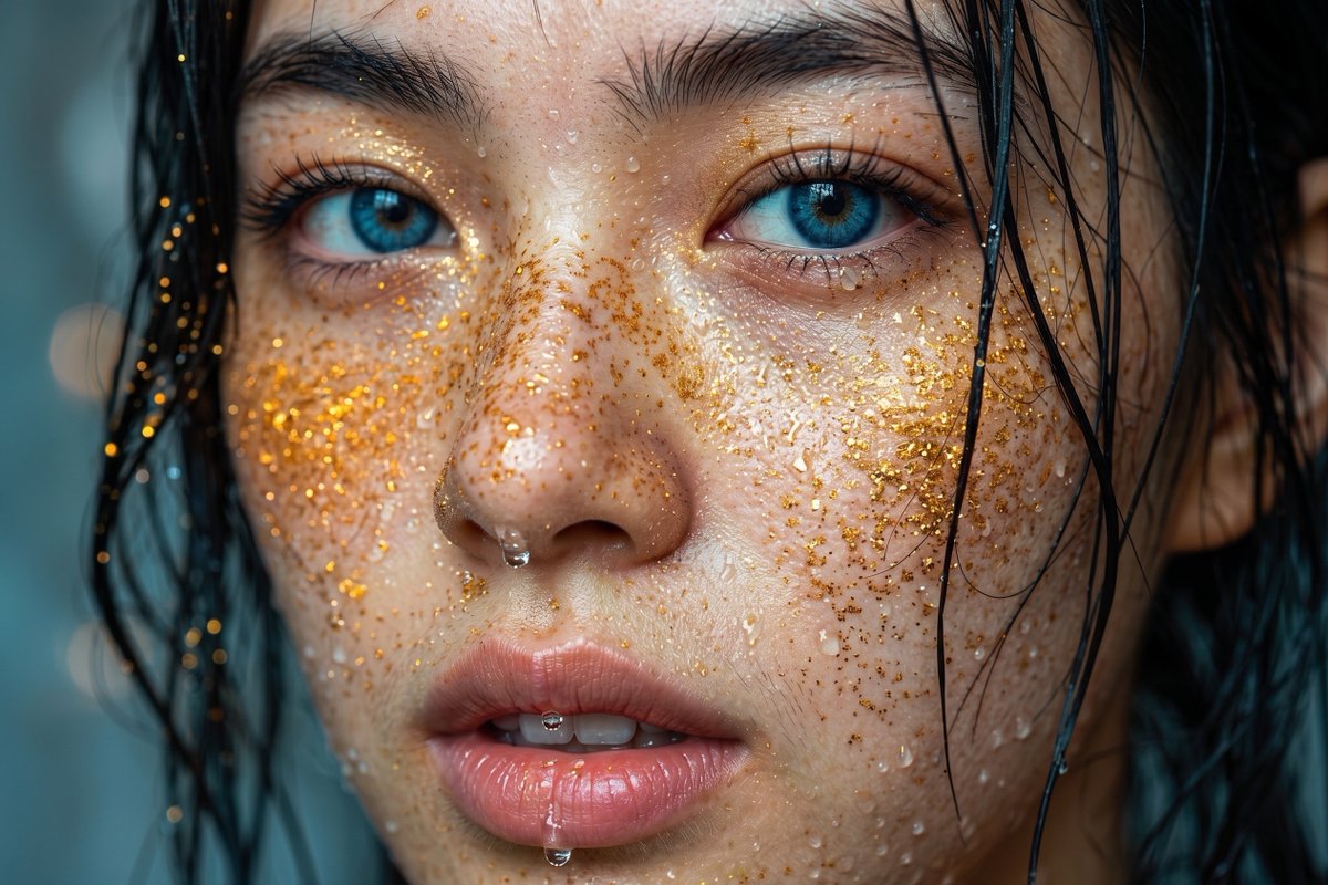 Ocean Eyes and Star-Caught Skin — AI image prompt — Nano Banana Pro — Surreal, Mysterious, Ethereal - 2