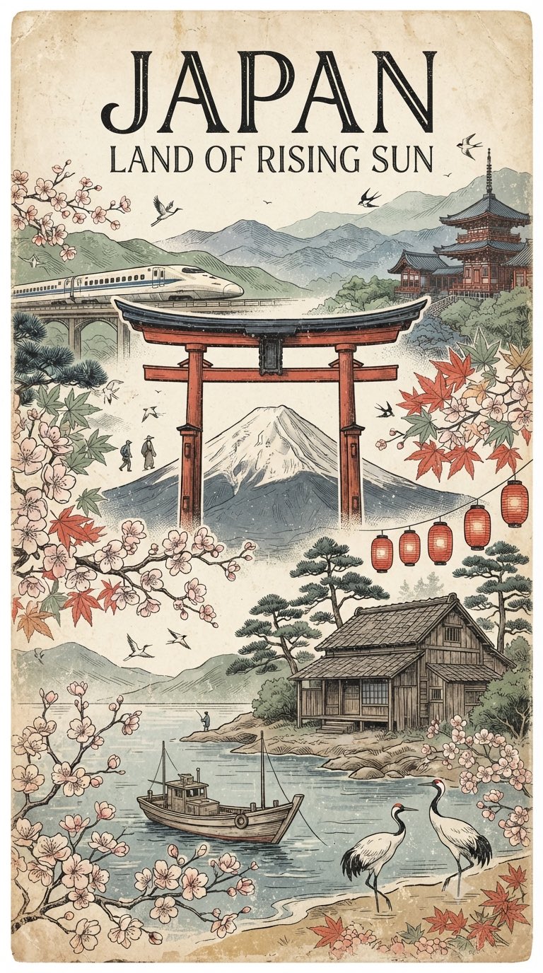 ヴィンテージ旅行ポスターコラージュ — AI image prompt — Nano Banana Pro — Poster, Vintage - 3