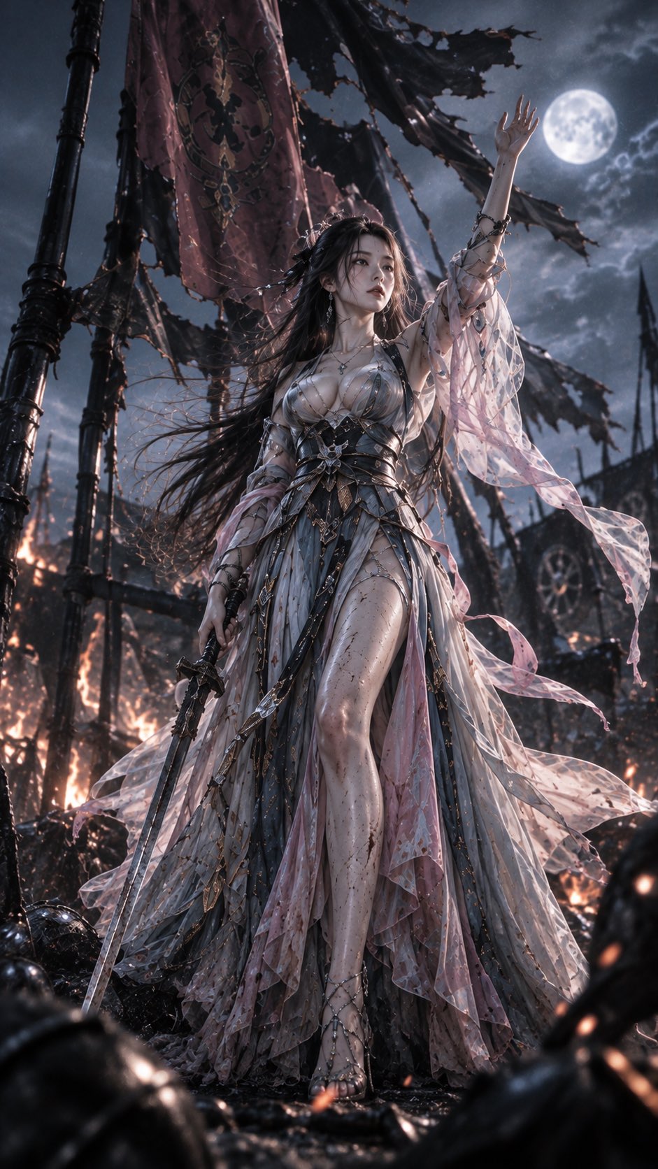 東方ファンタジー女剣士の映画スチル — AI image prompt — GPT Image 2 — Cinematic, Fantasy, Dark - 3