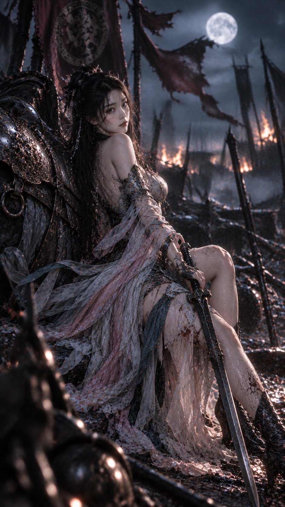 東方ファンタジー女剣士の映画スチル — AI image prompt — GPT Image 2 — Cinematic, Fantasy, Dark - 4