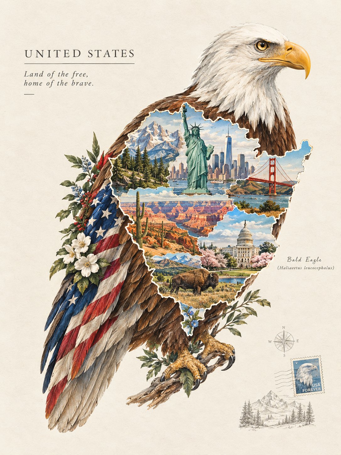 National Bird Country Map Illustration — AI image prompt — GPT Image 2 — Surreal, Digital Art, Fantasy - 2