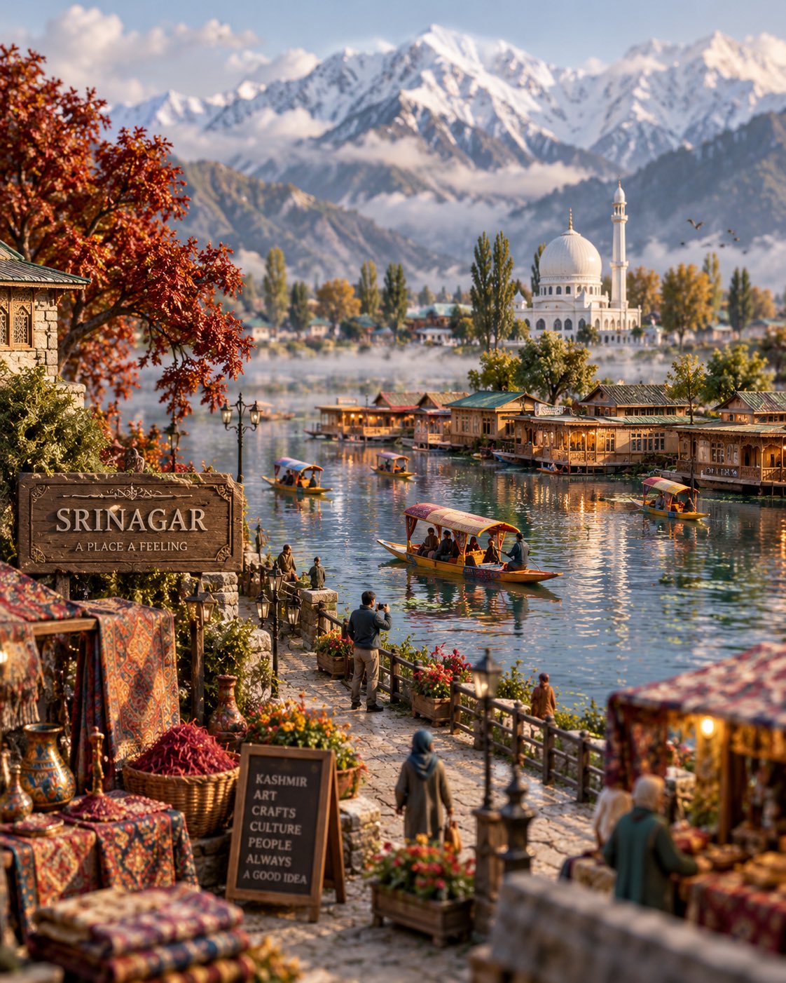 Create a whimsical handcrafted miniature world representing Srinagar, Kashmir, designed as one cohes — AI image prompt — GPT Image 2