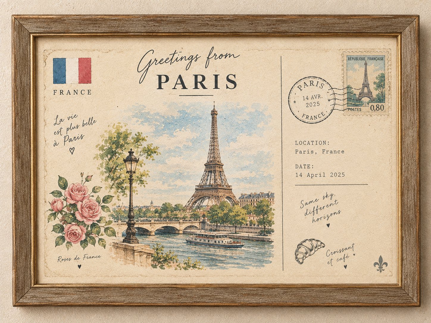 Create a cute minimalist vintage travel postcard for [COUNTRY / CITY], displayed inside a simple ele — AI image prompt — GPT Image 2