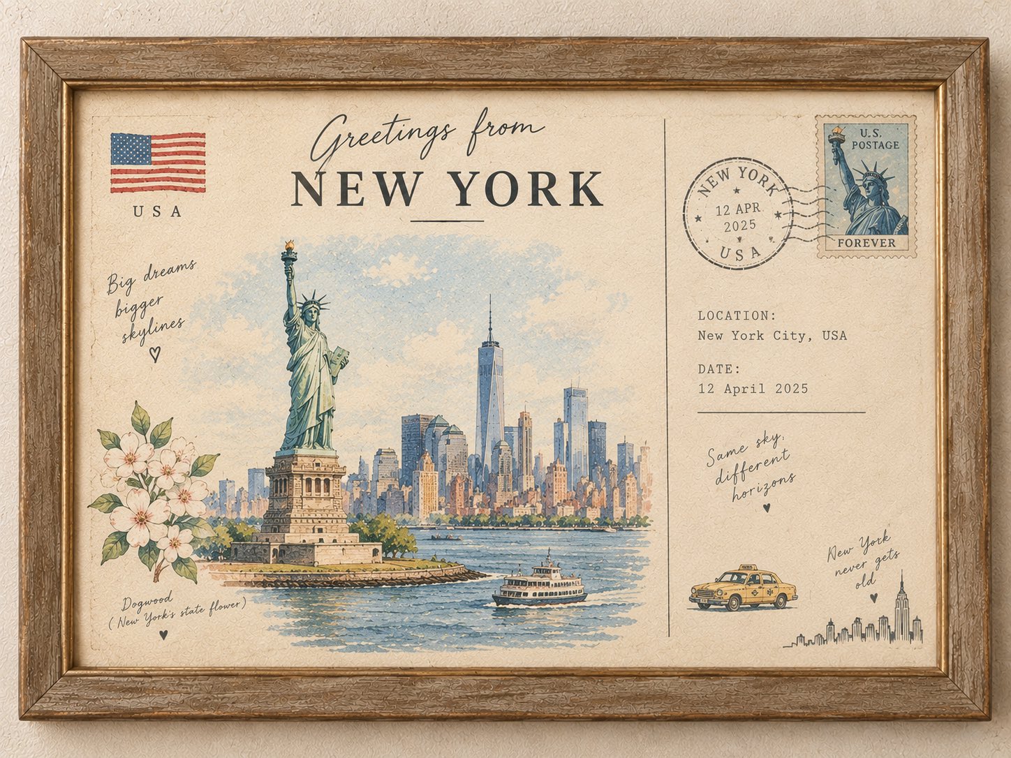 Vintage Travel Postcard in Frame — AI image prompt — GPT Image 2 — Poster, Vintage - 4