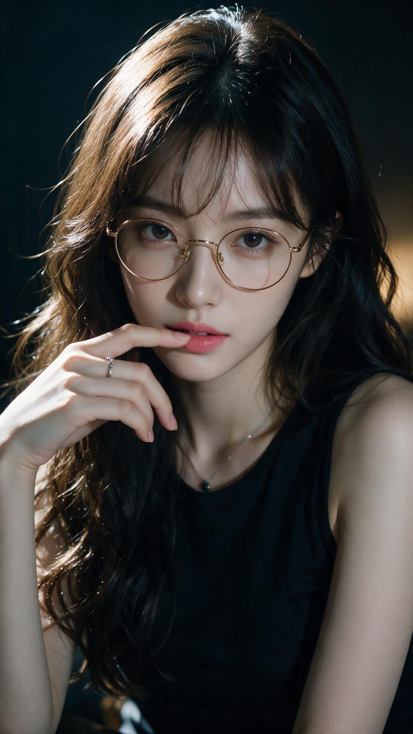 Mysterious Woman with Gold Glasses — AI image prompt — Seedream 5 — Cinematic, Portrait - 2