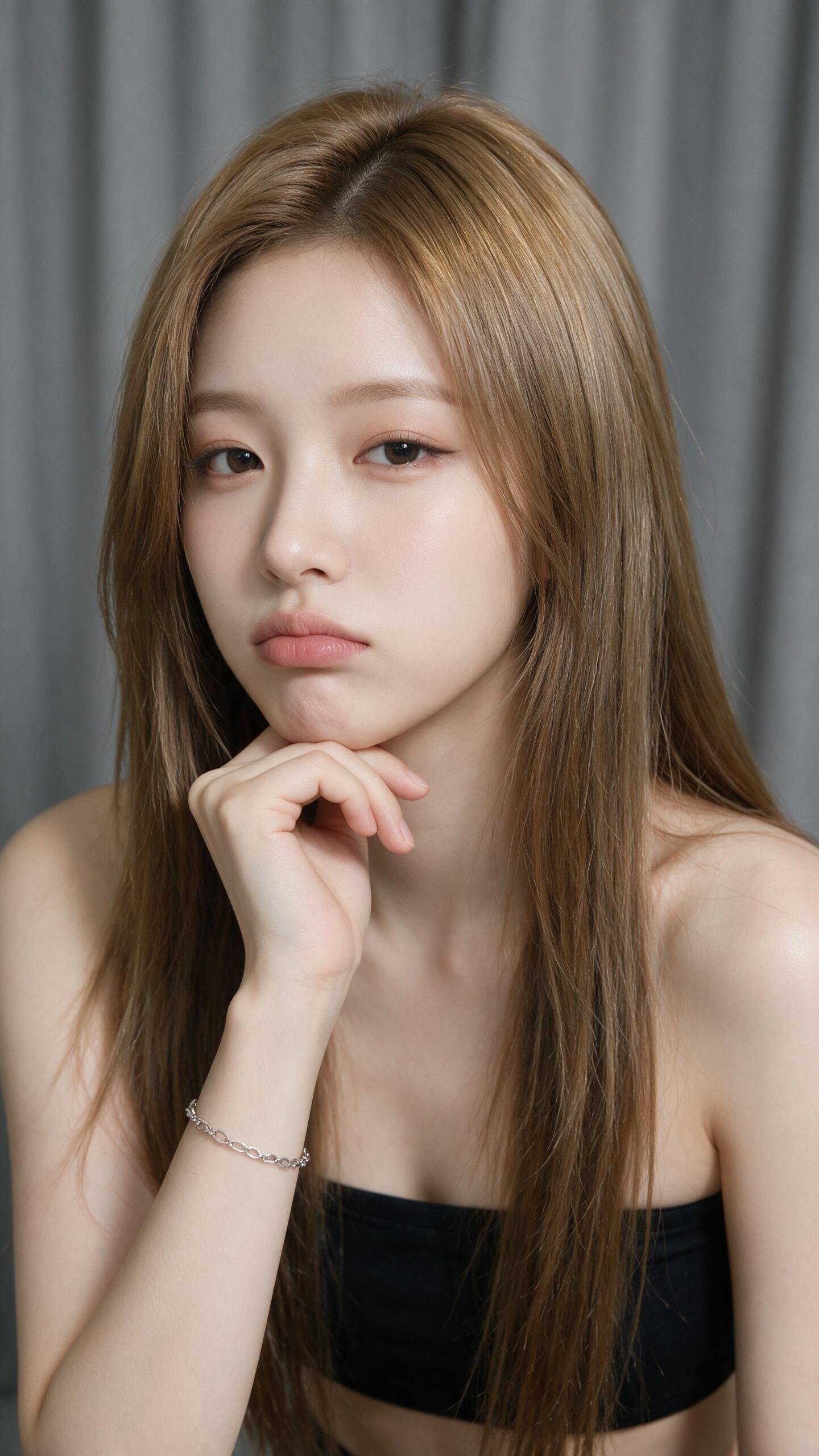 A highly realistic close-up portrait photograph of a young East Asian woman in her early 20s with fa — AI image prompt — Seedream 5