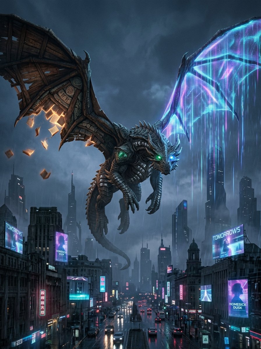 과거와 미래 사이의 용 — AI image prompt — Nano Banana — Surreal, Mythology, Dark - 3